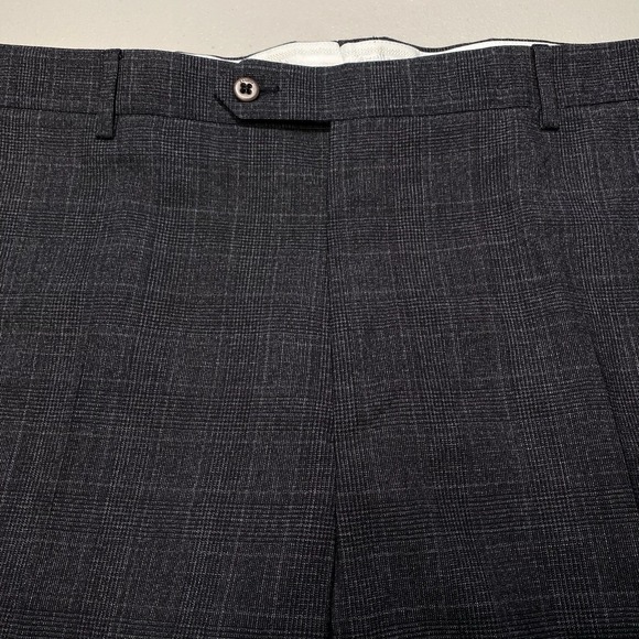 Zanella Todd Dress Trousers 42 (43x29.5) Flat Front Dark Gray Glen Plaid 111184